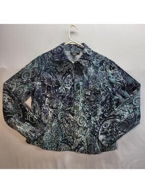Candy Couture Jacket Womens Size Med Blue Swirly Denim Mod Sequins Modern